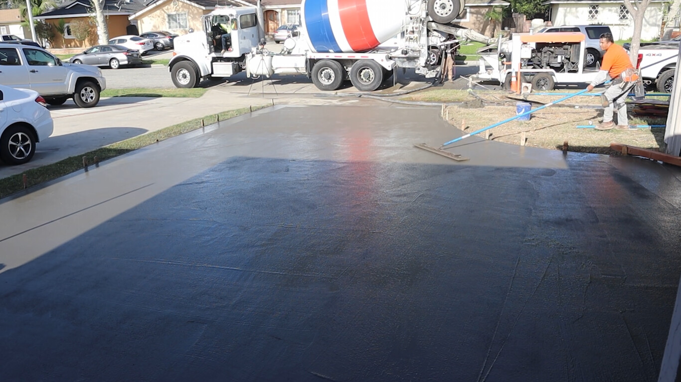 Commercial concrete pour with ready-mix truck